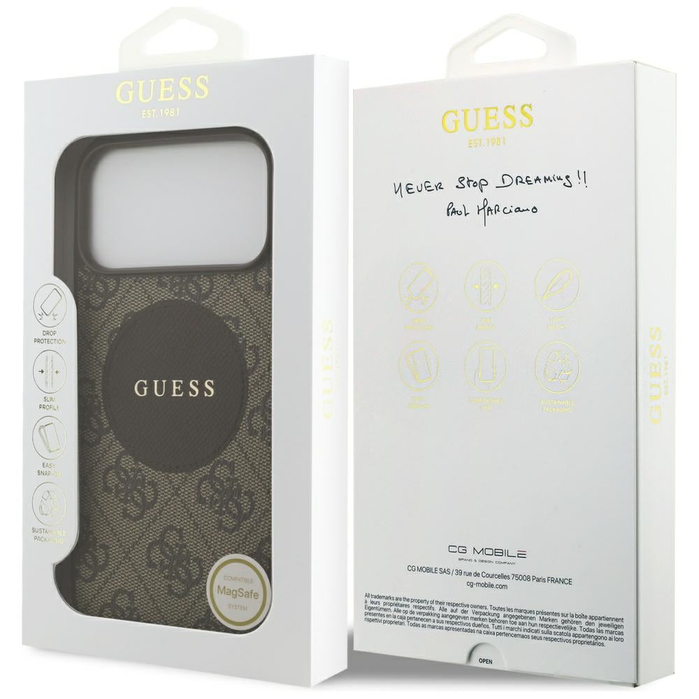 Futrola MagSafe za Apple iPhone 17 Pro, Guess, 4G Circle Classic Logo, Braon