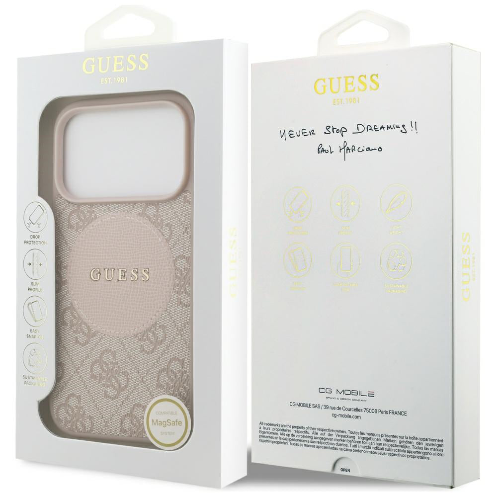 Futrola MagSafe za Apple iPhone 17 Pro, Guess, 4G Circle Classic Logo, Roze