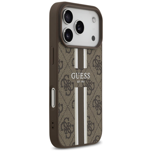 Husa MagSafe za Apple iPhone 17 Pro, Guess, 4G Printed Stripes, Braon