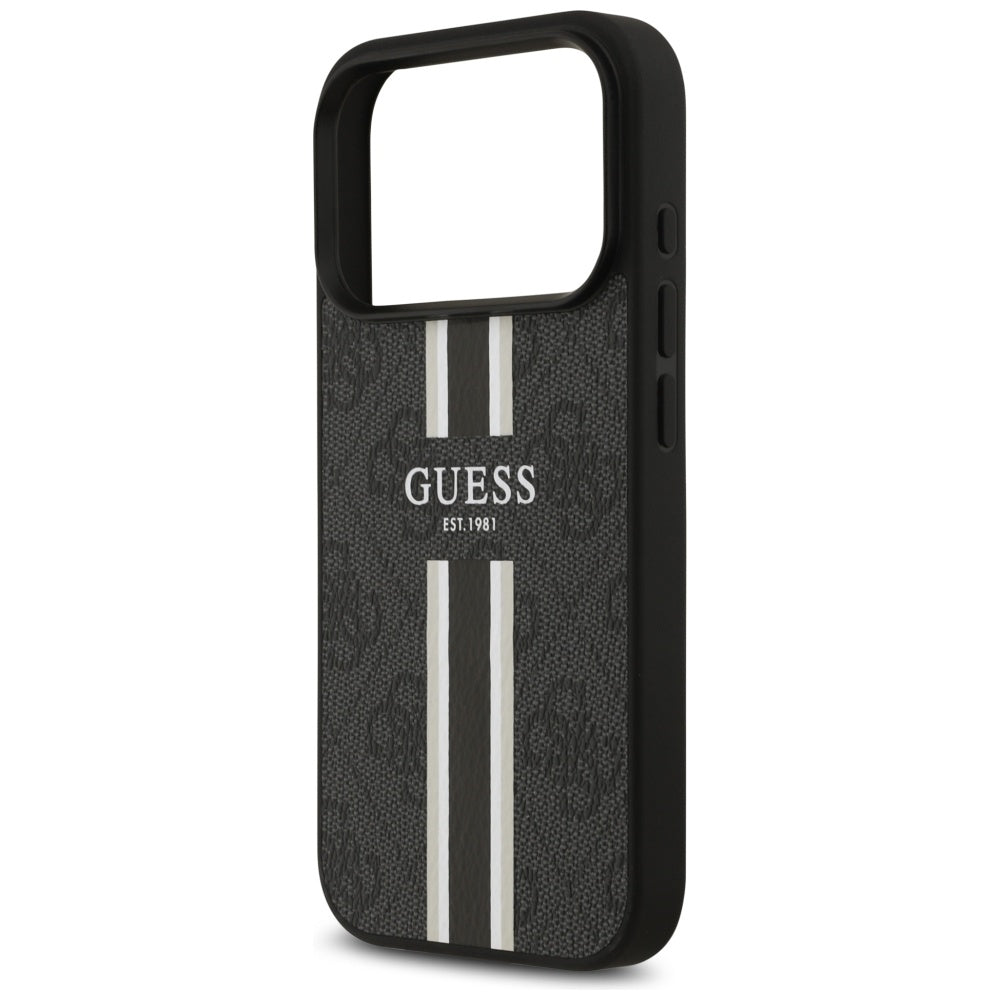 Husa MagSafe za Apple iPhone 17 Pro, Guess, 4G Printed Stripes, Crna