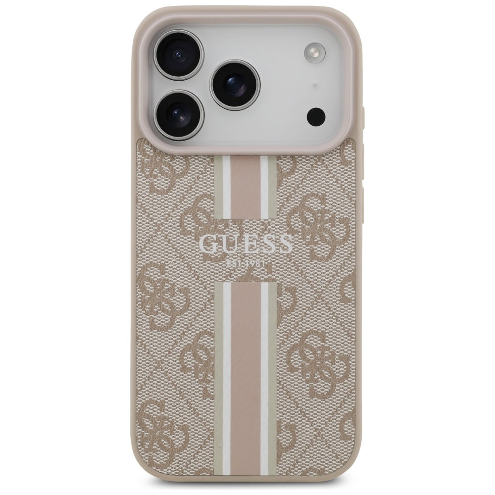 Futrola MagSafe za Apple iPhone 17 Pro, Guess, 4G Printed Stripes, Roze
