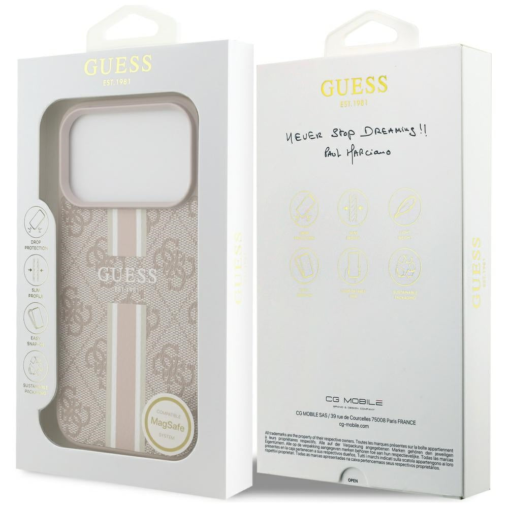 Futrola MagSafe za Apple iPhone 17 Pro, Guess, 4G Printed Stripes, Roze