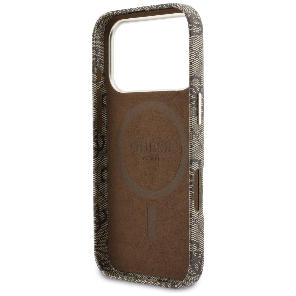 Futrola MagSafe za Apple iPhone 17 Pro, Guess, 4G Script Logo, Braon