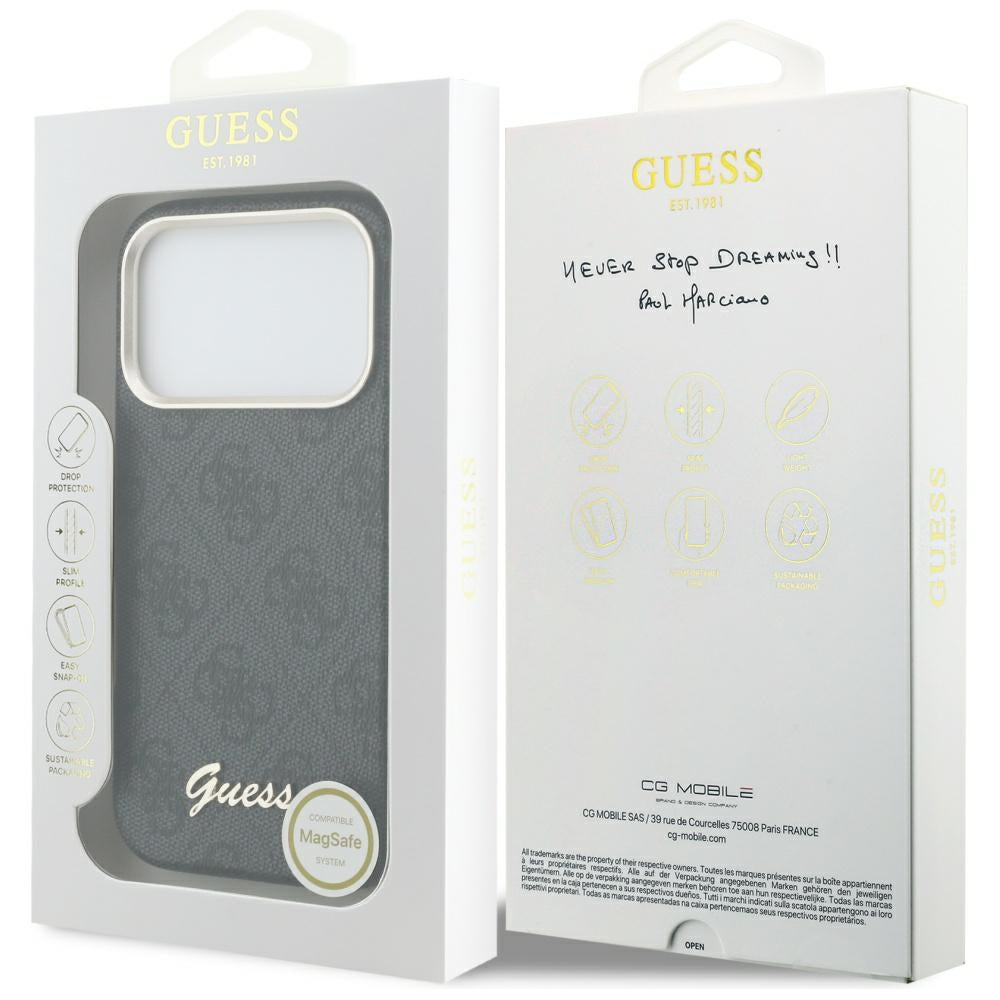 Futrola MagSafe za Apple iPhone 17 Pro, Guess, 4G Script Logo, Crna