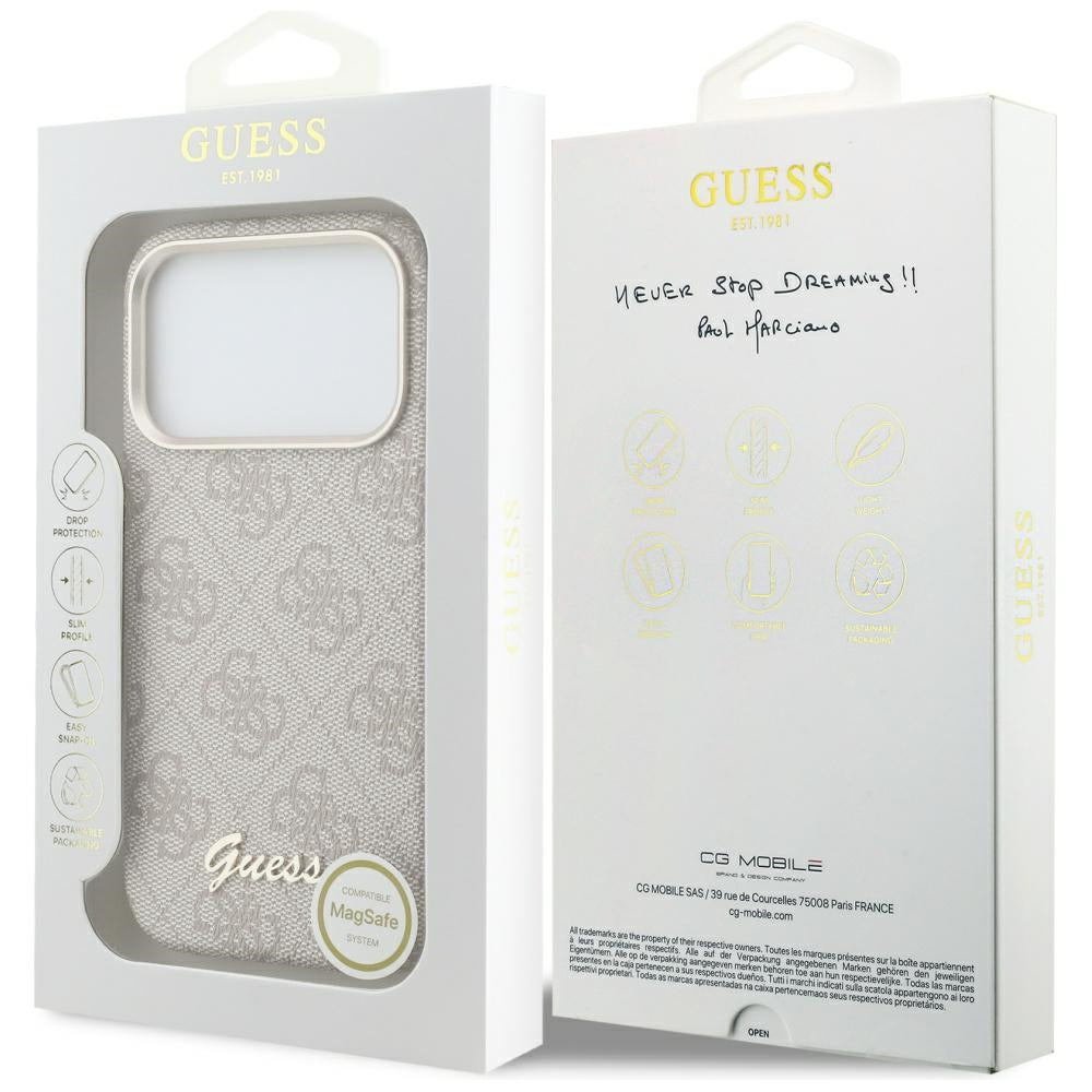 Futrola MagSafe za Apple iPhone 17 Pro, Guess, 4G Script Logo, Roze
