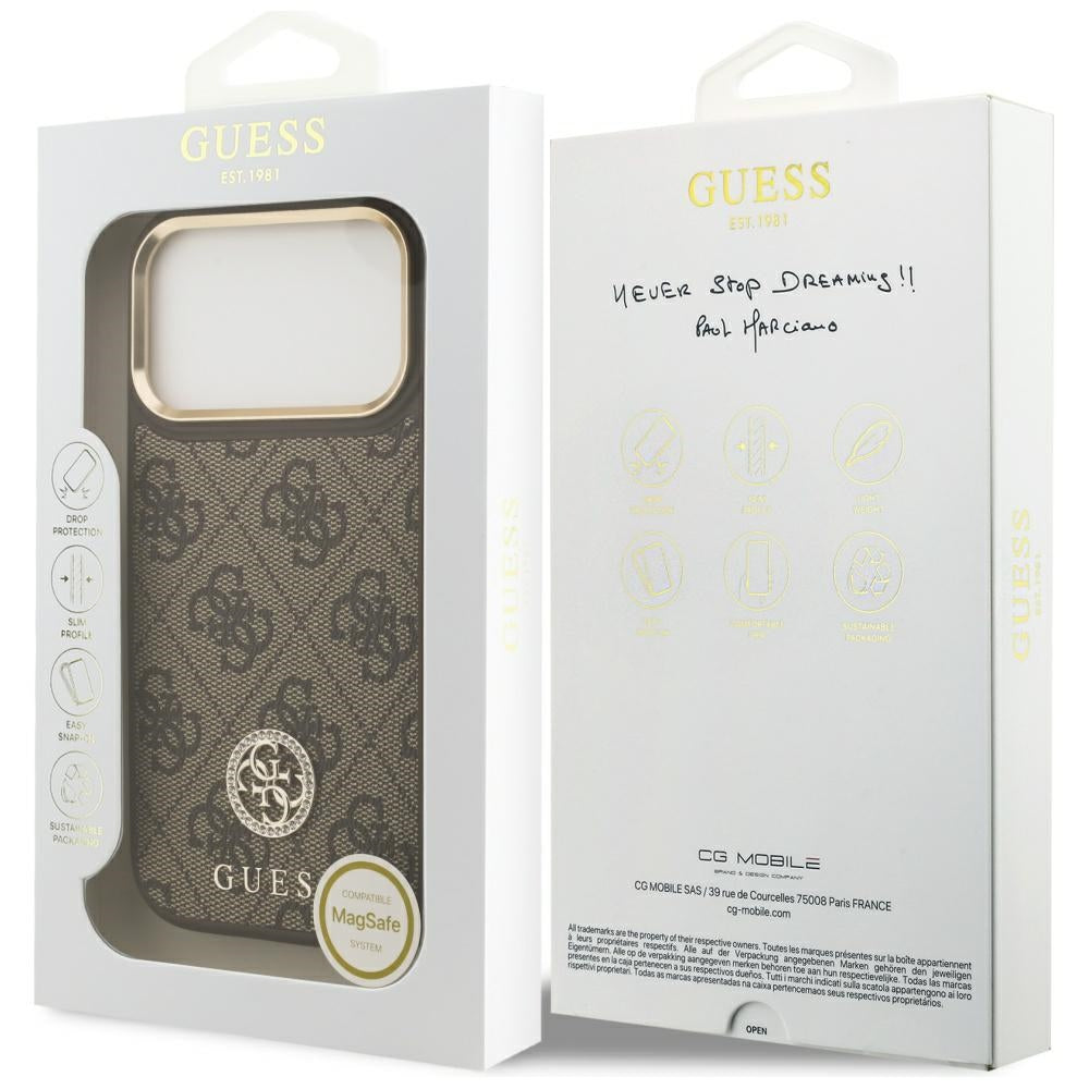 Futrola MagSafe za Apple iPhone 17 Pro, Guess, 4G Strass Logo, Braon