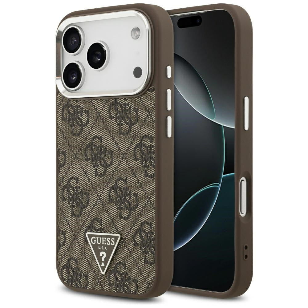 Futrola MagSafe za Apple iPhone 17 Pro, Guess, 4G Triangle Logo, Smeđe Srebrna
