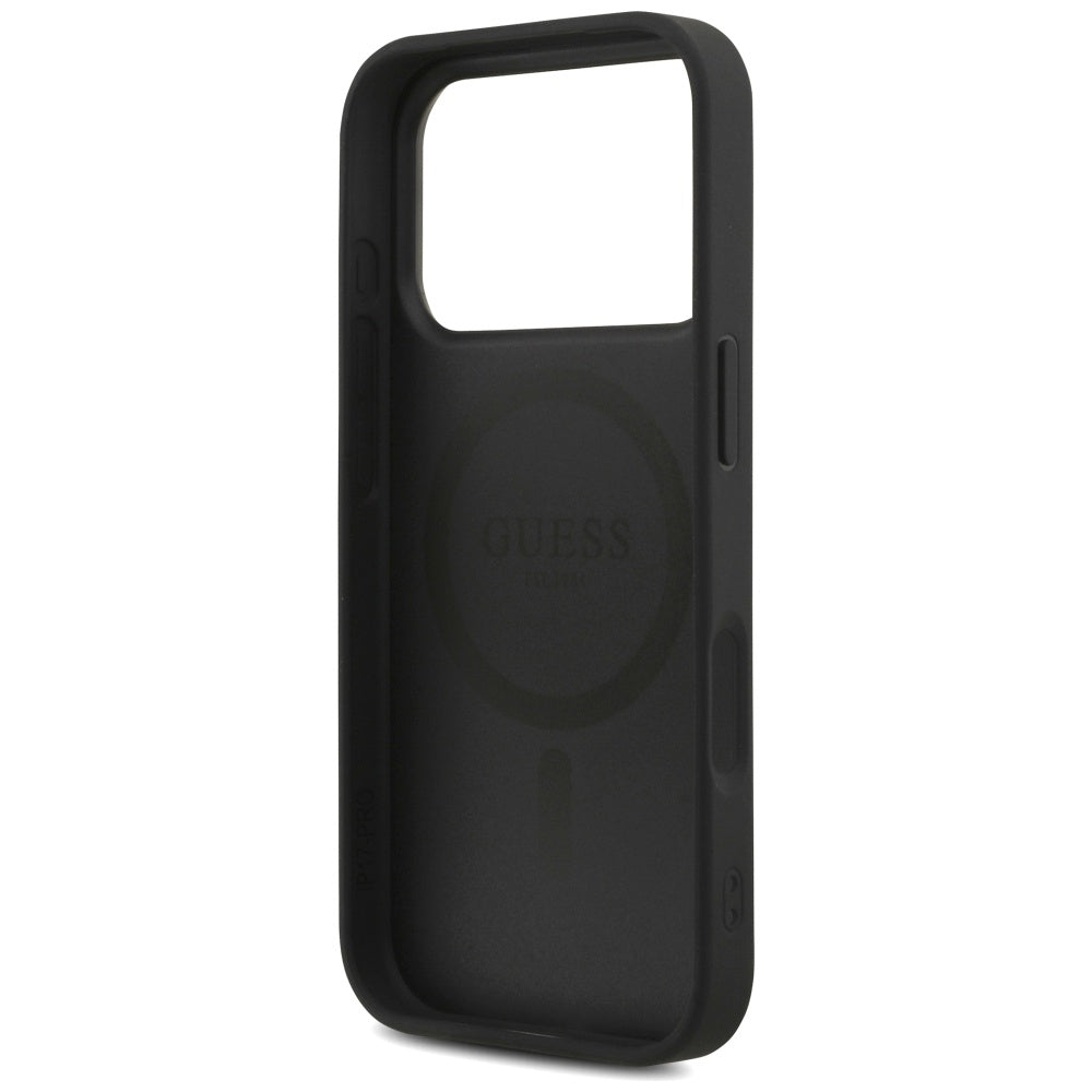 Husa MagSafe za Apple iPhone 17 Pro, Guess, 4G Triangle Logo sa kaišem, Crna