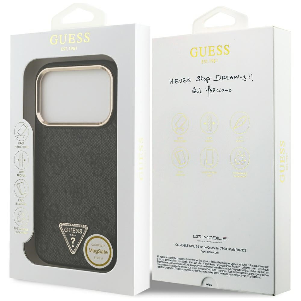 Futrola MagSafe za Apple iPhone 17 Pro, Guess, 4G Triangle Logo, Crno Zlatna