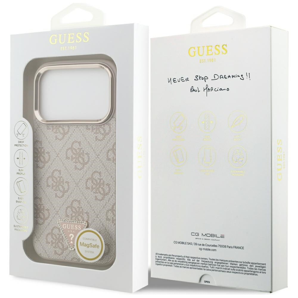 Futrola MagSafe za Apple iPhone 17 Pro, Guess, 4G Triangle Logo, Zlatno Roze