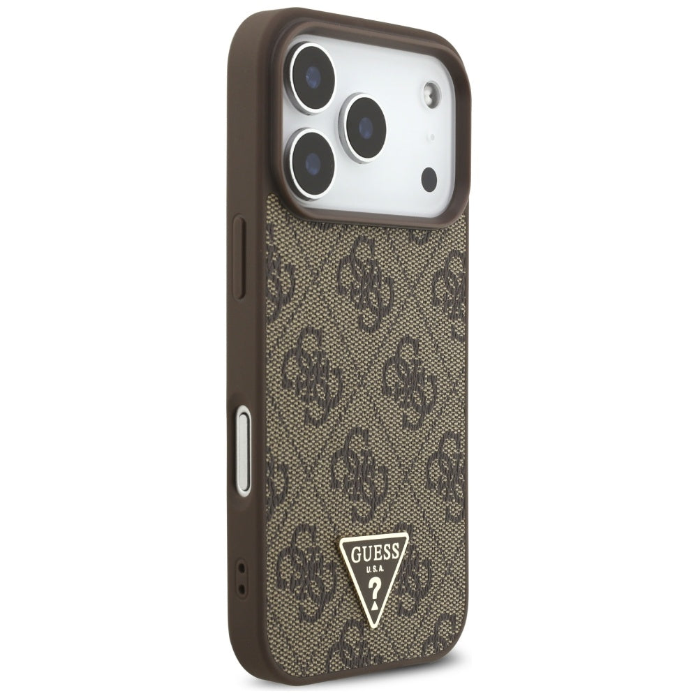 Futrola MagSafe za Apple iPhone 17 Pro, Guess, 4G Triangle Logo with Pearl Strap, Braon