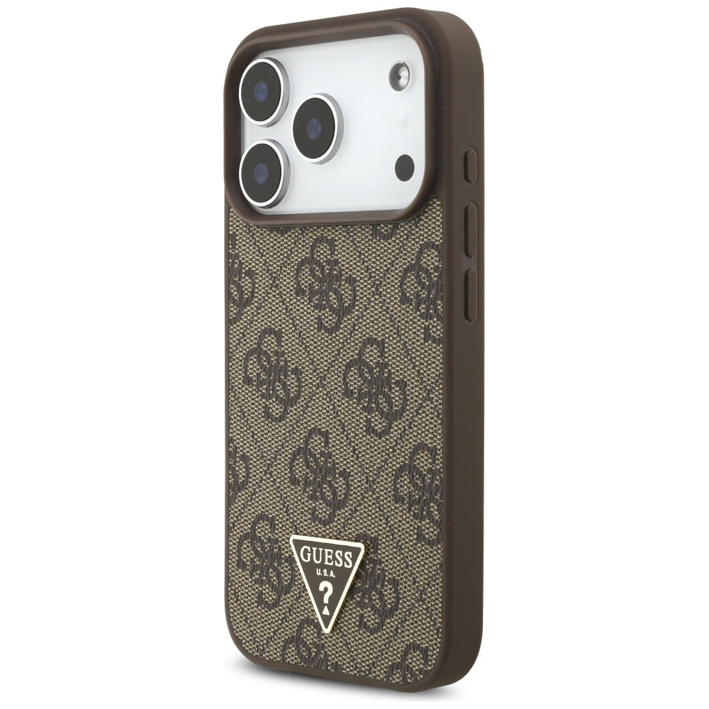 Futrola MagSafe za Apple iPhone 17 Pro, Guess, 4G Triangle Logo with Pearl Strap, Braon