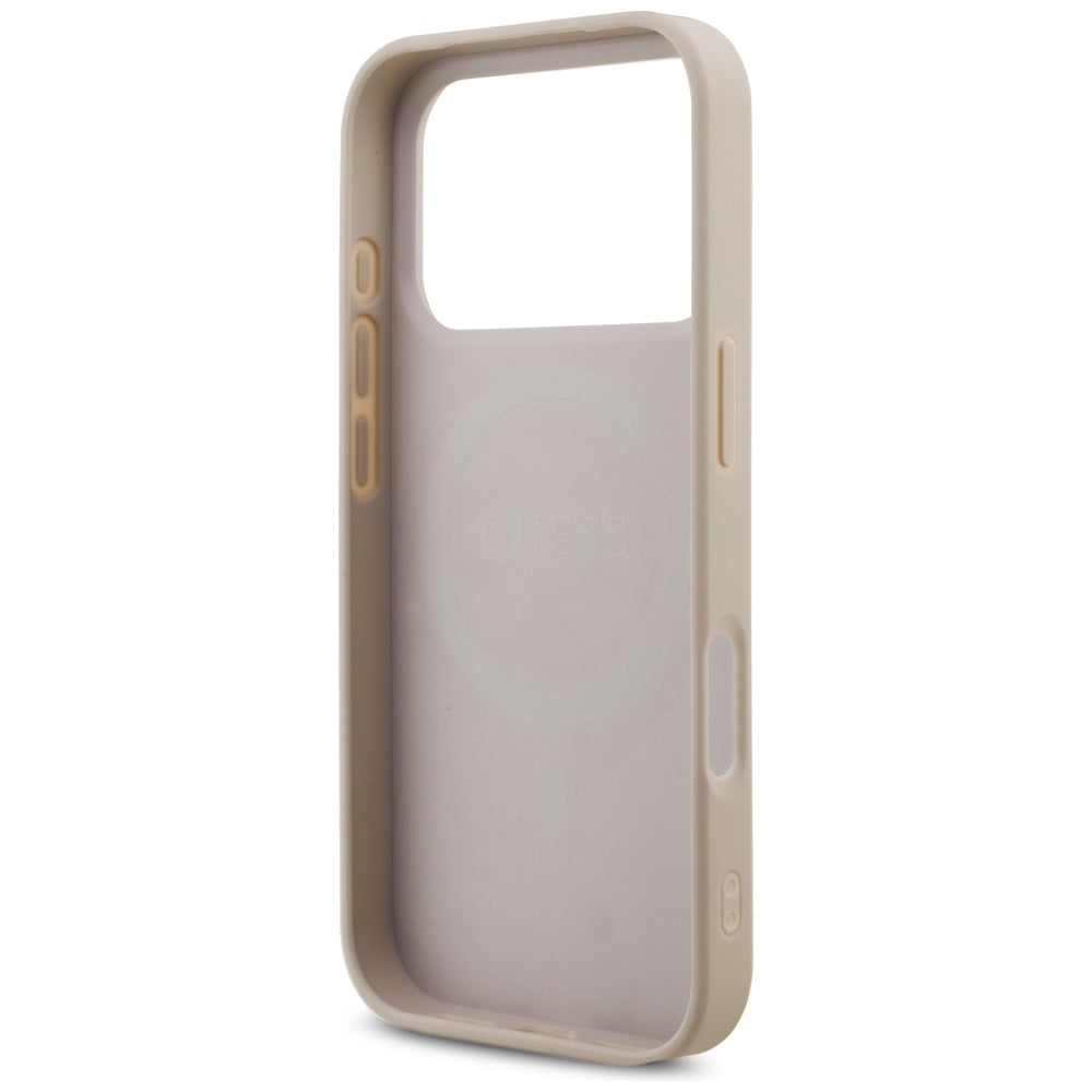 Futrola MagSafe za Apple iPhone 17 Pro, Guess, 4G Triangle Logo with Pearl Strap, Roze