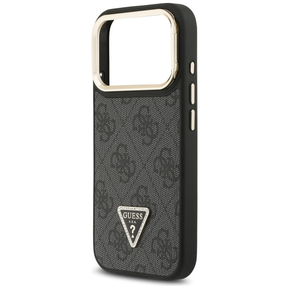 Husa MagSafe za Apple iPhone 17 Pro, Guess, 4G Triangle Logo sa postoljem za kameru, Crna Zlatna