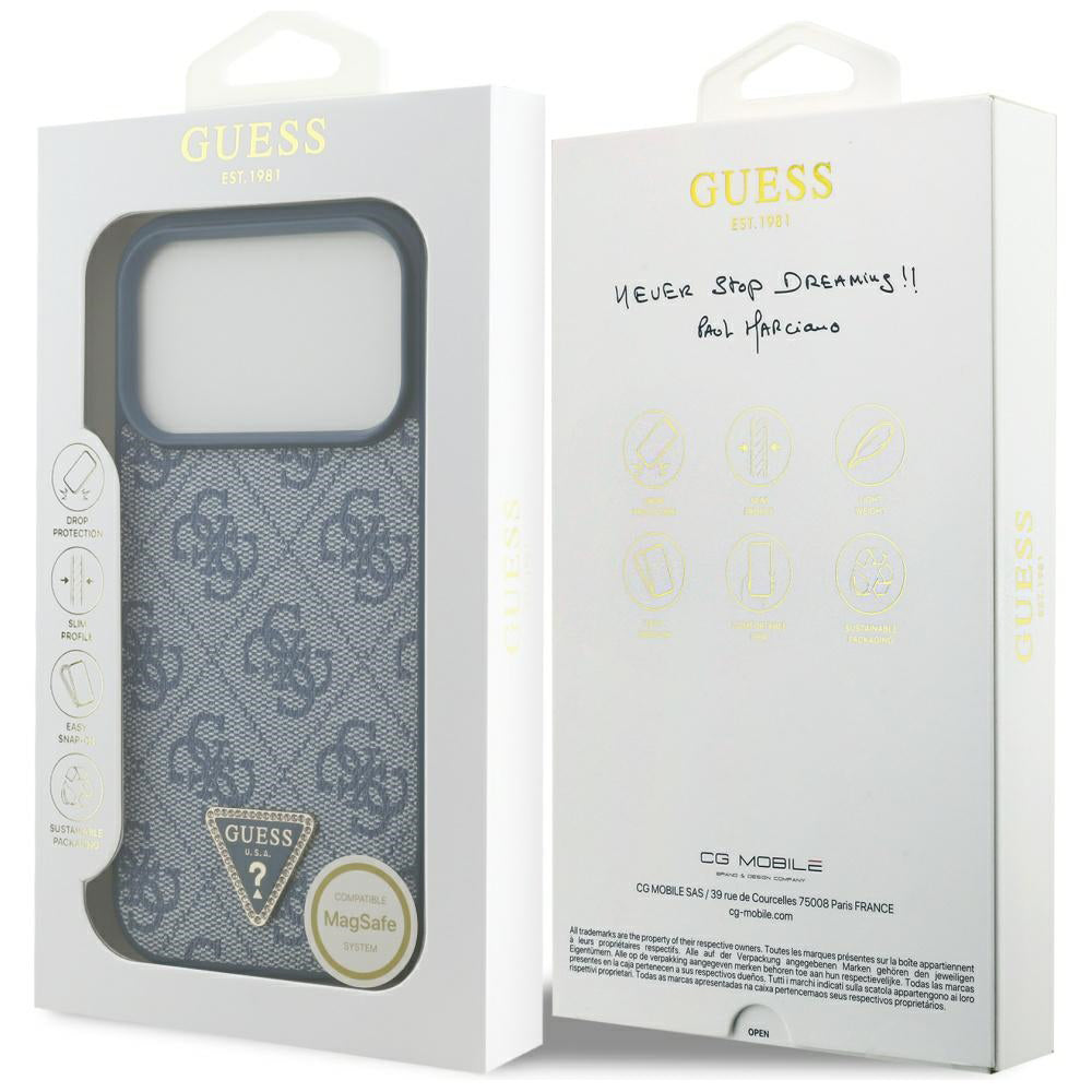 Futrola MagSafe za Apple iPhone 17 Pro, Guess, 4G Triangle Strass, Plava
