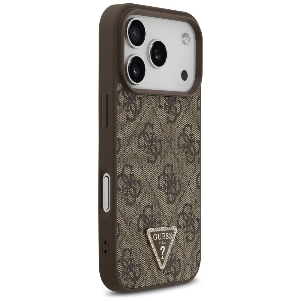 Futrola MagSafe za Apple iPhone 17 Pro, Guess, 4G Triangle Strass, Braon