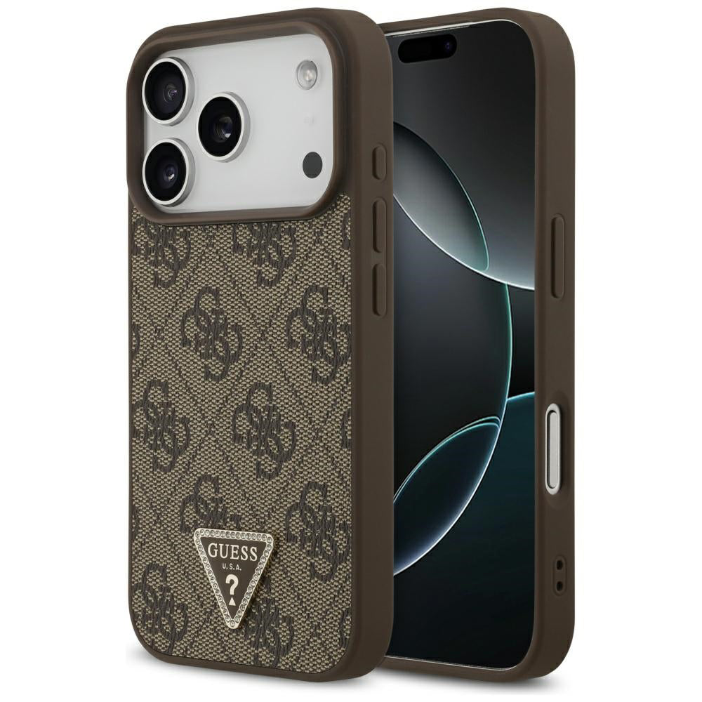 Futrola MagSafe za Apple iPhone 17 Pro, Guess, 4G Triangle Strass, Braon