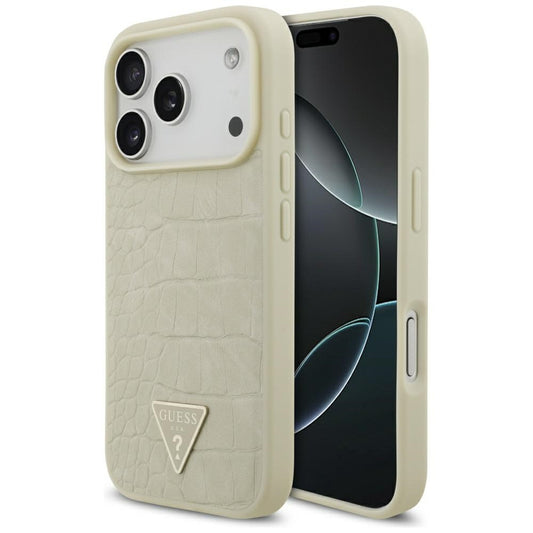 Futrola MagSafe za Apple iPhone 17 Pro, Guess, Croco Triangle Logo, Zlatna