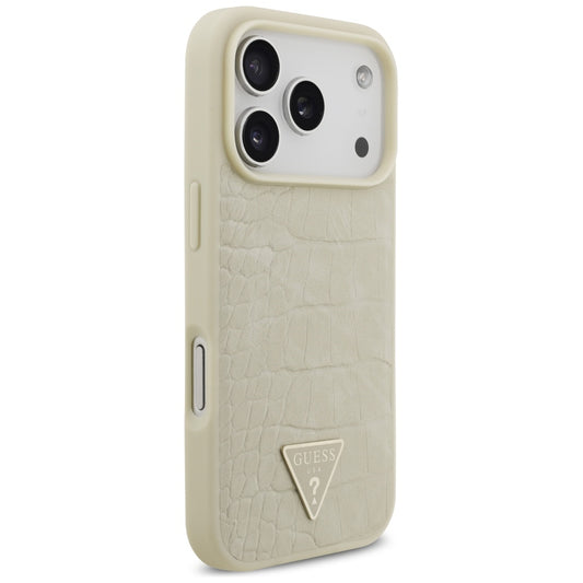 Futrola MagSafe za Apple iPhone 17 Pro, Guess, Croco Triangle Logo, Zlatna