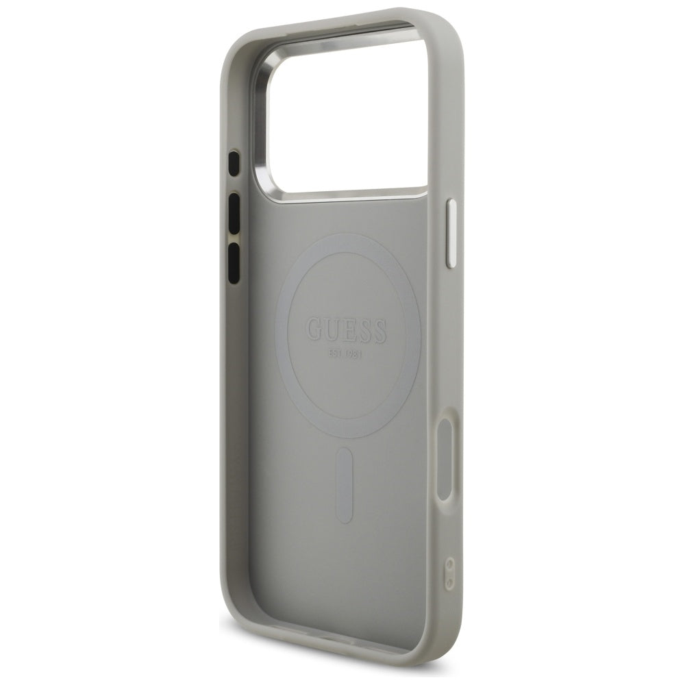 Futrola MagSafe za Apple iPhone 17 Pro, Guess, Glitter Triangle Logo, Srebrna