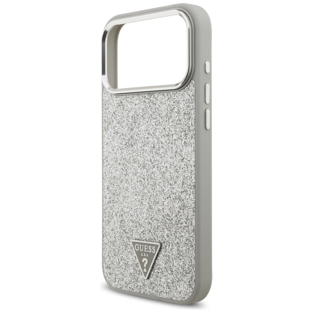 Futrola MagSafe za Apple iPhone 17 Pro, Guess, Glitter Triangle Logo, Srebrna