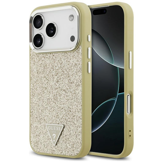 Husa MagSafe za Apple iPhone 17 Pro, Guess, Glitter Triangle Logo, Zlatna