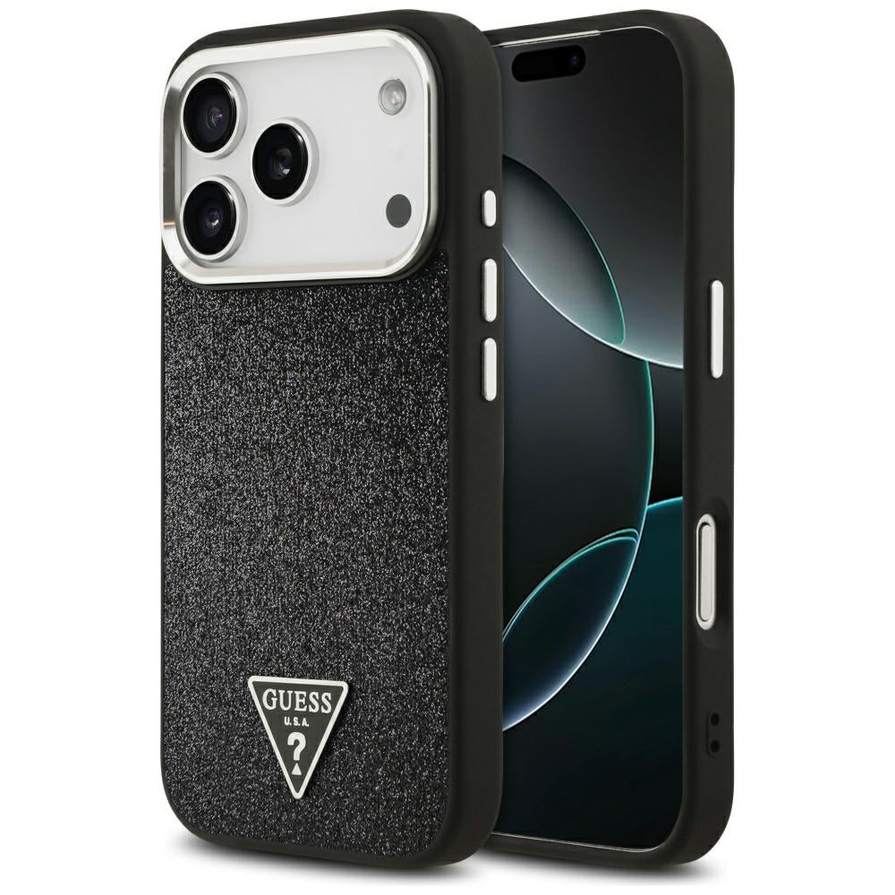 Futrola MagSafe za Apple iPhone 17 Pro, Guess, Glitter Triangle Logo, Crna