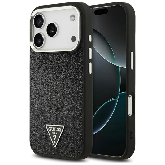 Futrola MagSafe za Apple iPhone 17 Pro, Guess, Glitter Triangle Logo, Crna