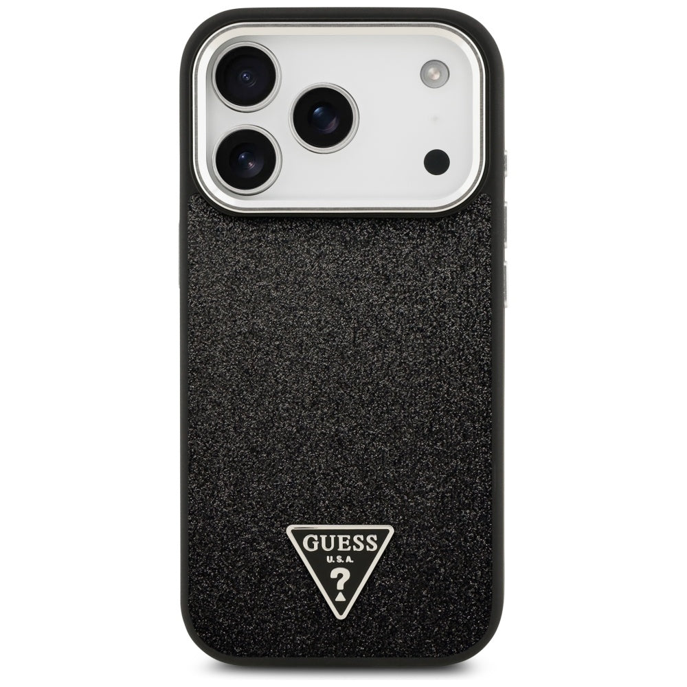 Futrola MagSafe za Apple iPhone 17 Pro, Guess, Glitter Triangle Logo, Crna