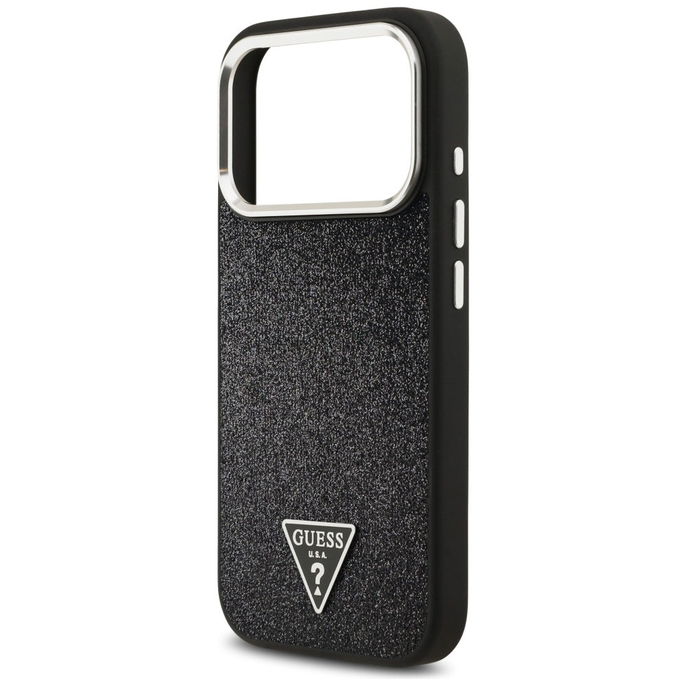 Futrola MagSafe za Apple iPhone 17 Pro, Guess, Glitter Triangle Logo, Crna
