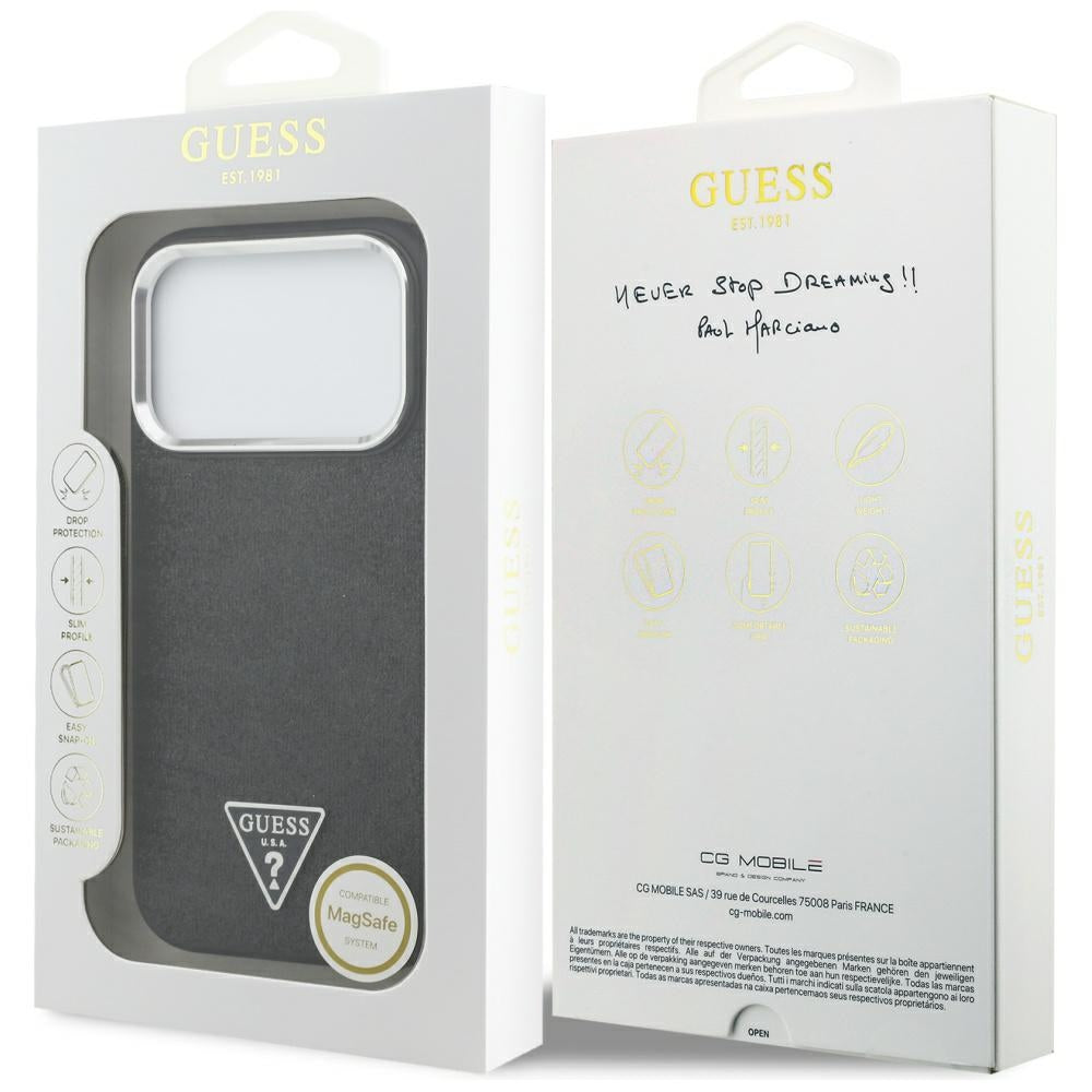Futrola MagSafe za Apple iPhone 17 Pro, Guess, Glitter Triangle Logo, Crna
