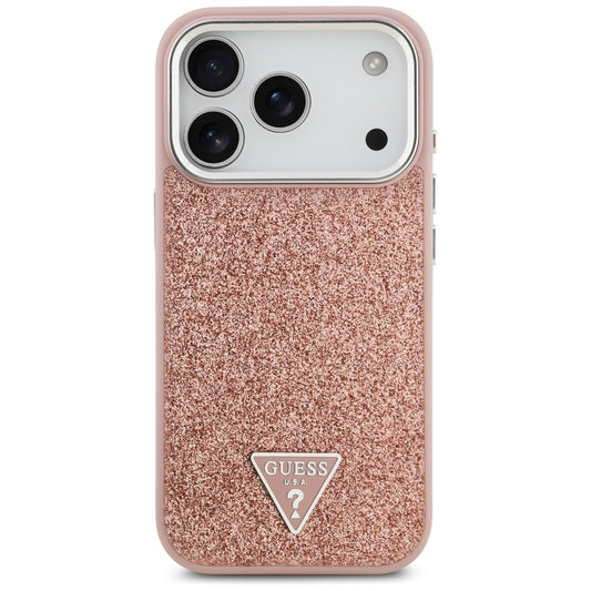 Husa MagSafe za Apple iPhone 17 Pro, Guess, Glitter Triangle Logo, Roze