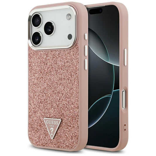 Husa MagSafe za Apple iPhone 17 Pro, Guess, Glitter Triangle Logo, Roze