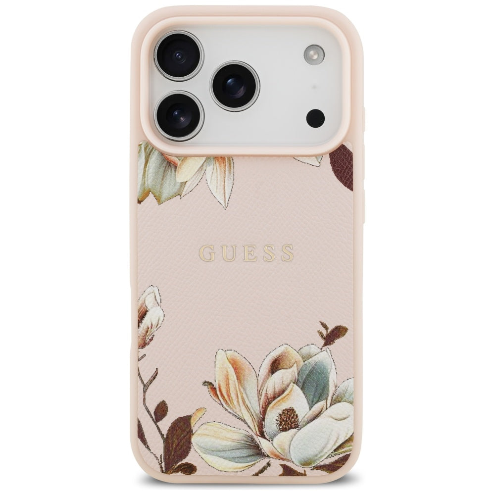 Futrola MagSafe za Apple iPhone 17 Pro, Guess, Grained Flowers, Roze