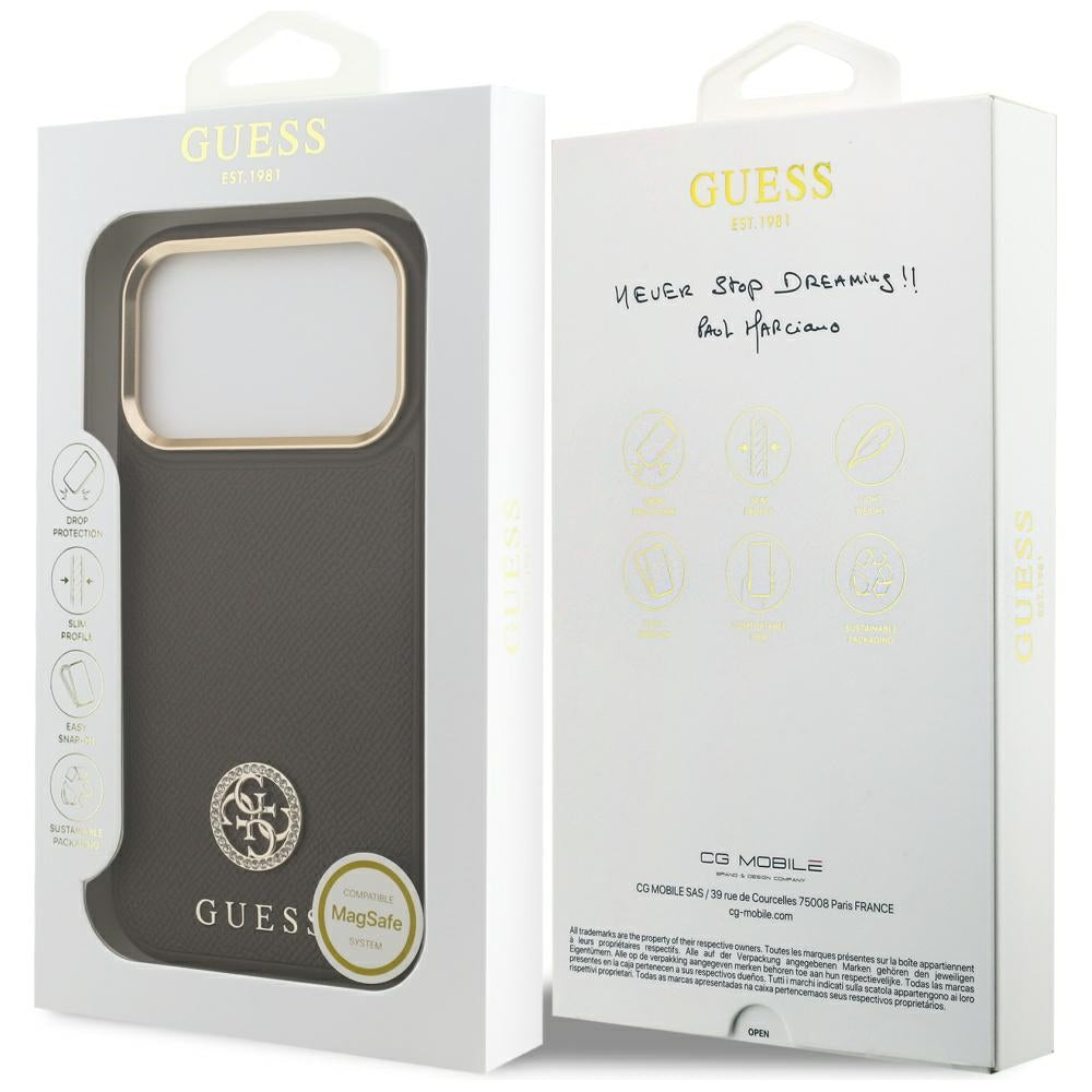 Futrola MagSafe za Apple iPhone 17 Pro, Guess, Grained Strass Logo, Braon