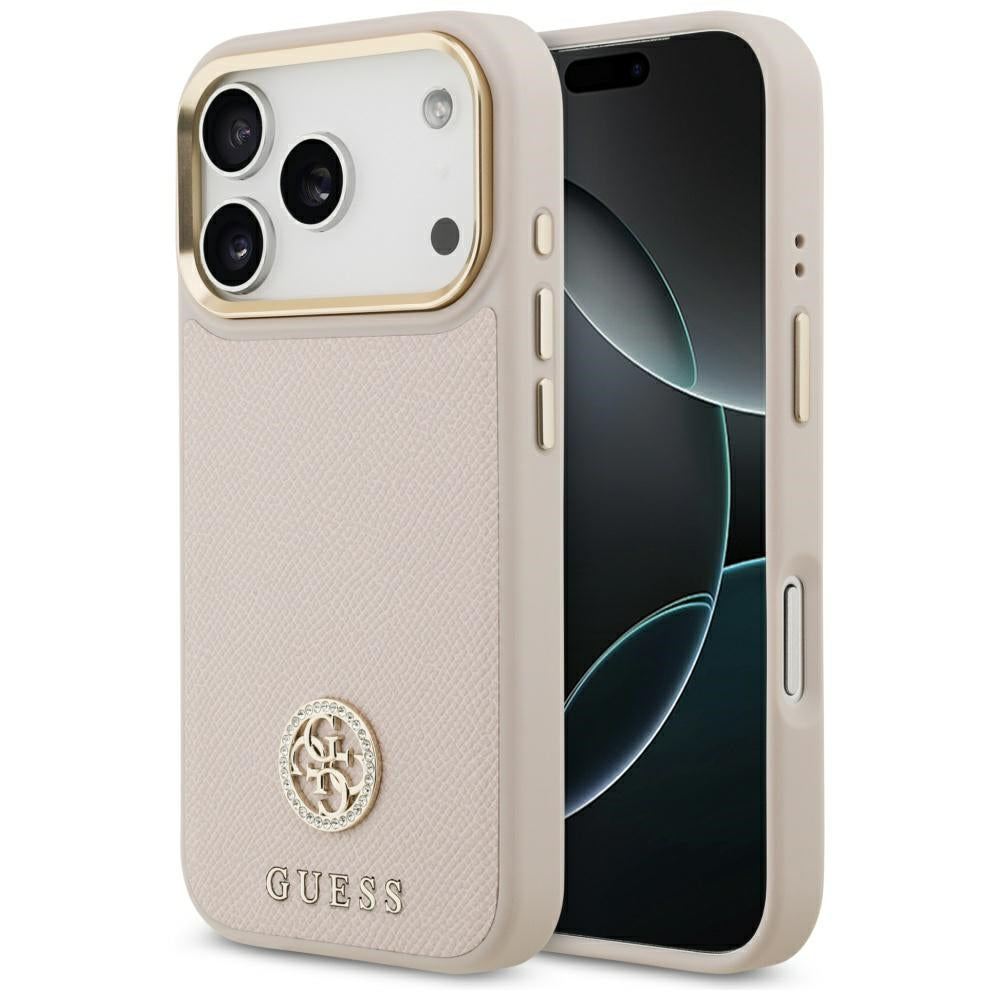 Husa MagSafe za Apple iPhone 17 Pro, Guess, Grained Strass Logo, Roze