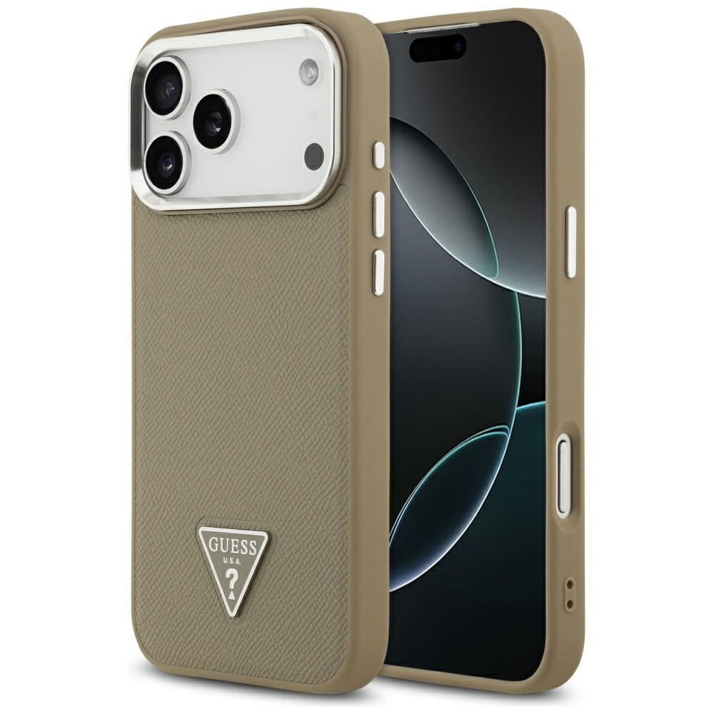 Futrola MagSafe za Apple iPhone 17 Pro, Guess, Grained Triangle Logo, Braon