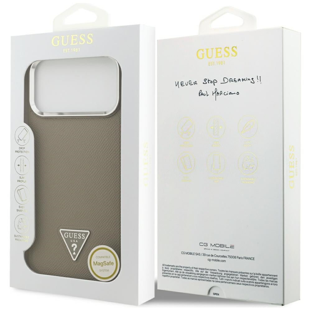 Futrola MagSafe za Apple iPhone 17 Pro, Guess, Grained Triangle Logo, Braon