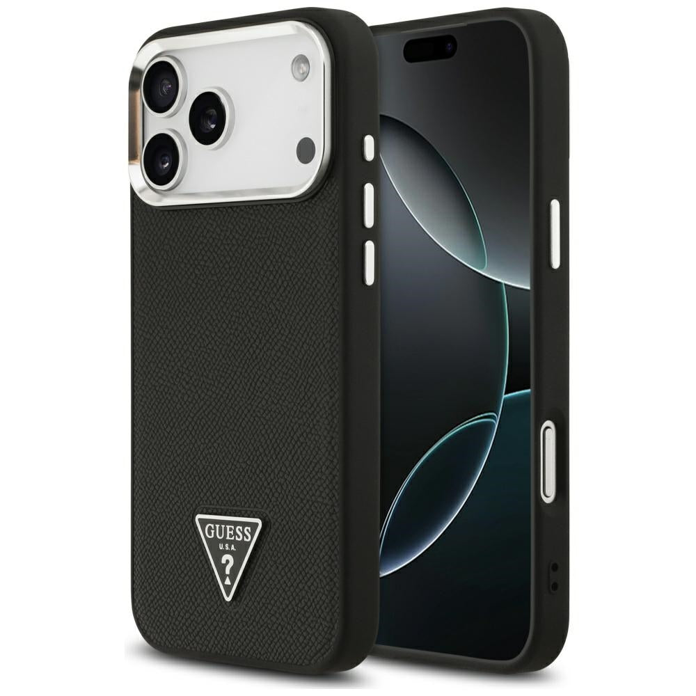 Futrola MagSafe za Apple iPhone 17 Pro, Guess, Grained Triangle Logo, Crna