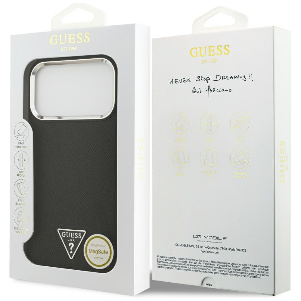 Futrola MagSafe za Apple iPhone 17 Pro, Guess, Grained Triangle Logo, Crna