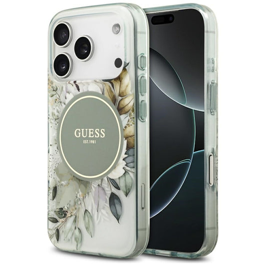 Futrola MagSafe za Apple iPhone 17 Pro, Guess, IML Flower and Tonal Circle, Zelena