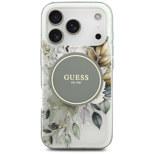 Futrola MagSafe za Apple iPhone 17 Pro, Guess, IML Flower and Tonal Circle, Zelena