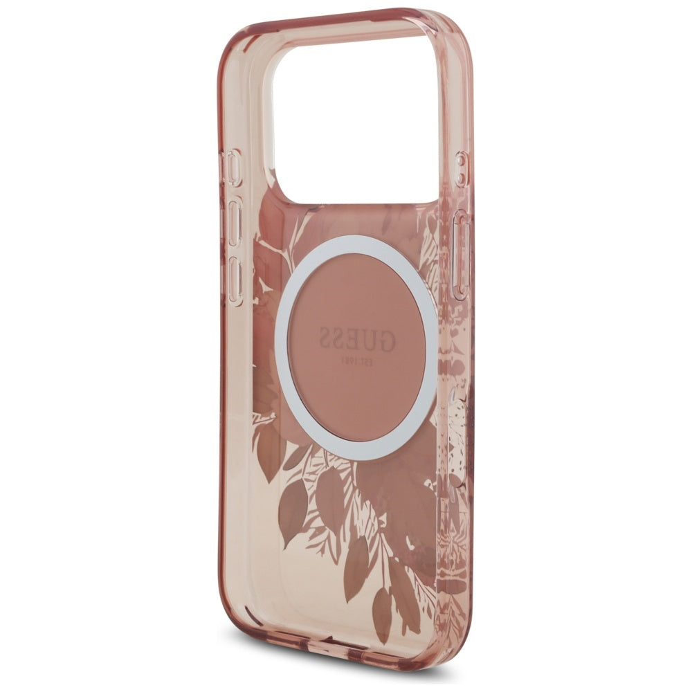 Husa MagSafe za Apple iPhone 17 Pro, Guess, IML Flowers with Pearl Strap, Roze