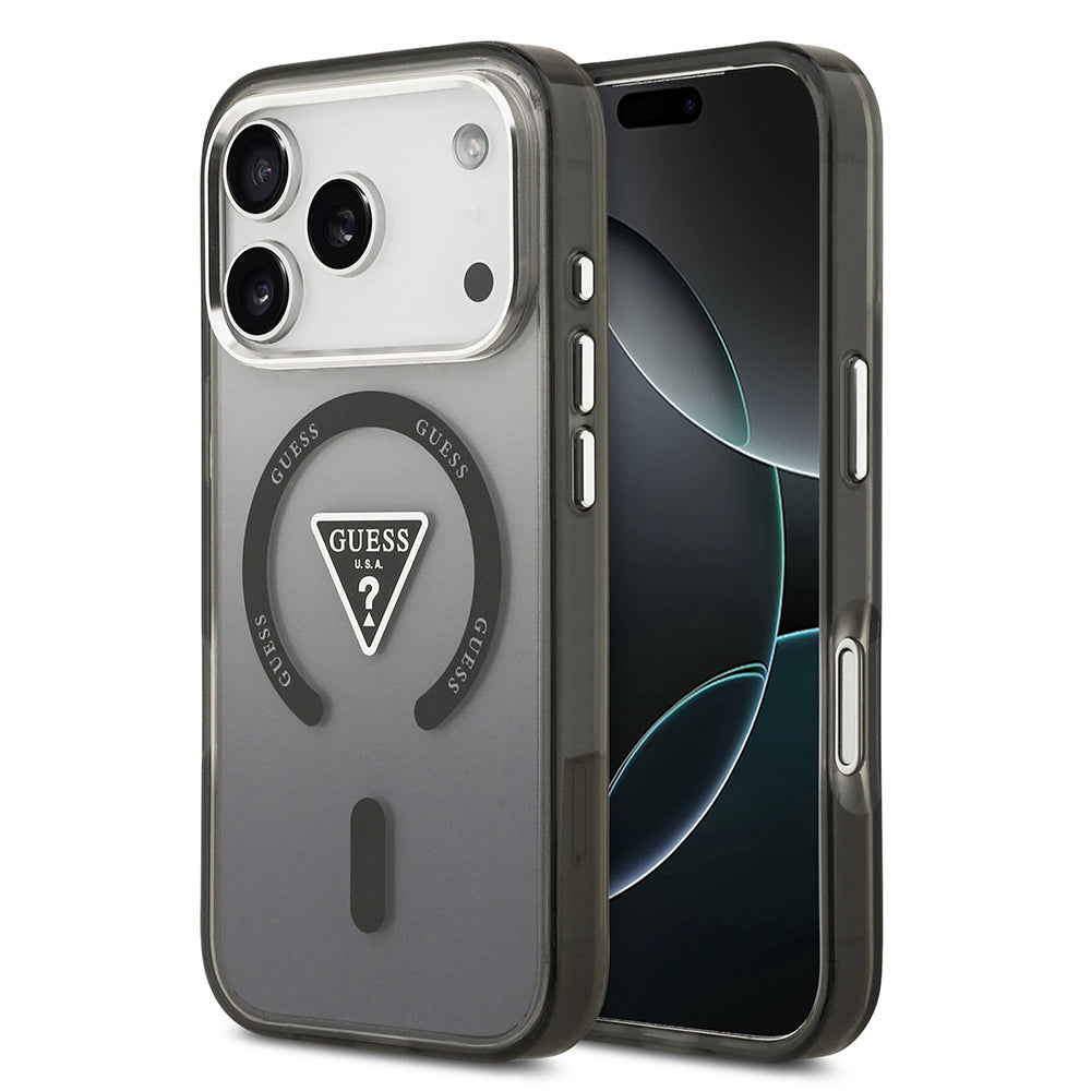 Futrola MagSafe za Apple iPhone 17 Pro, Guess, IML Gradient Triangle Logo, Crno Srebrna