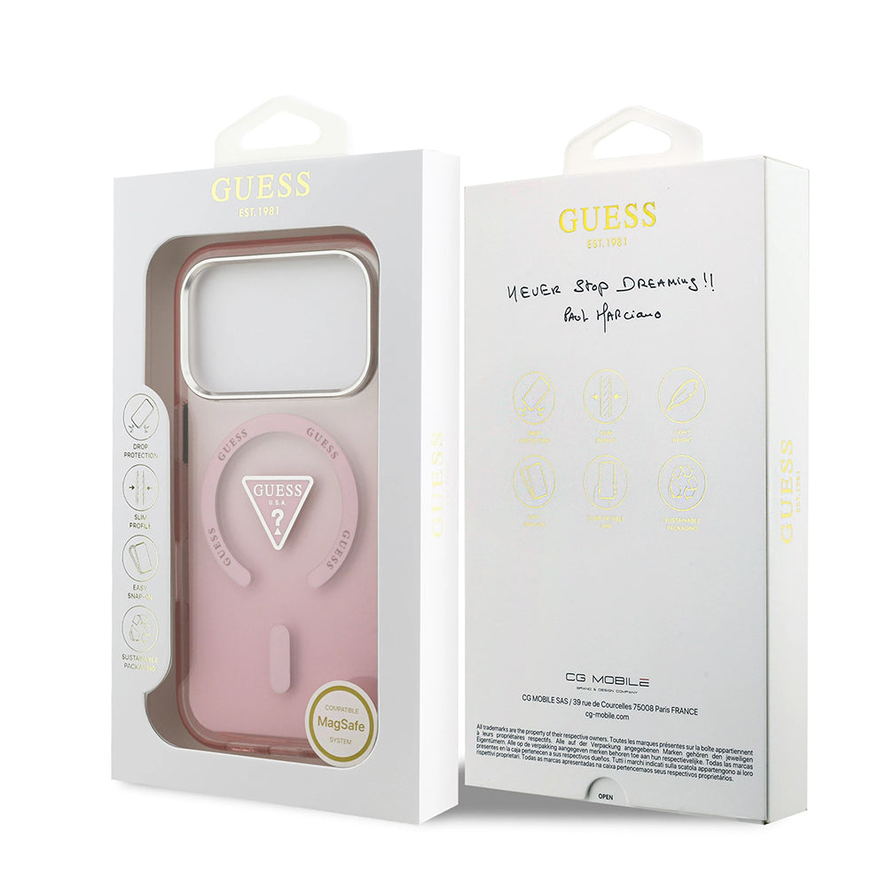 Futrola MagSafe za Apple iPhone 17 Pro, Guess, IML Gradient Triangle Logo, Roze