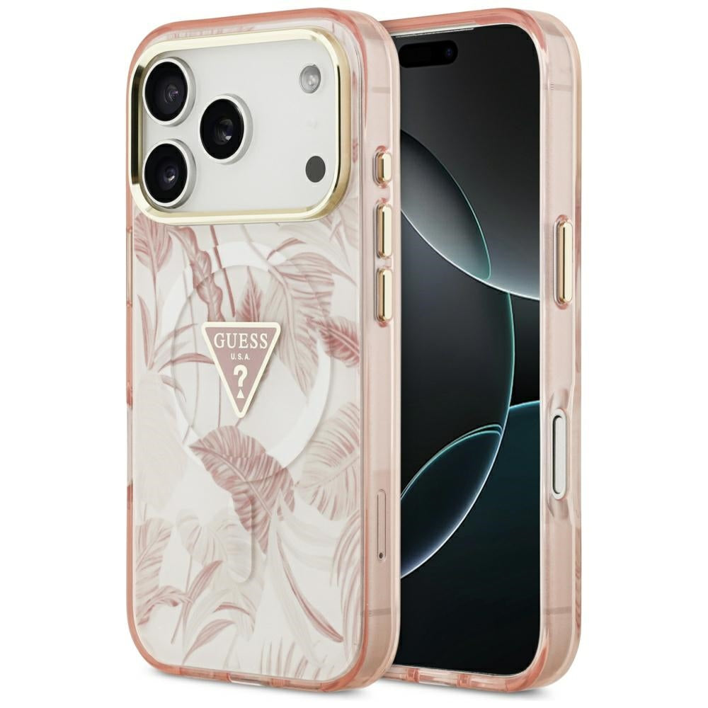 Futrola MagSafe za Apple iPhone 17 Pro, Guess, Jungle Tonal Triangle, Roze