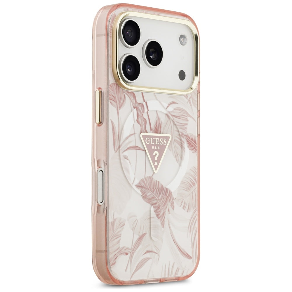 Futrola MagSafe za Apple iPhone 17 Pro, Guess, Jungle Tonal Triangle, Roze