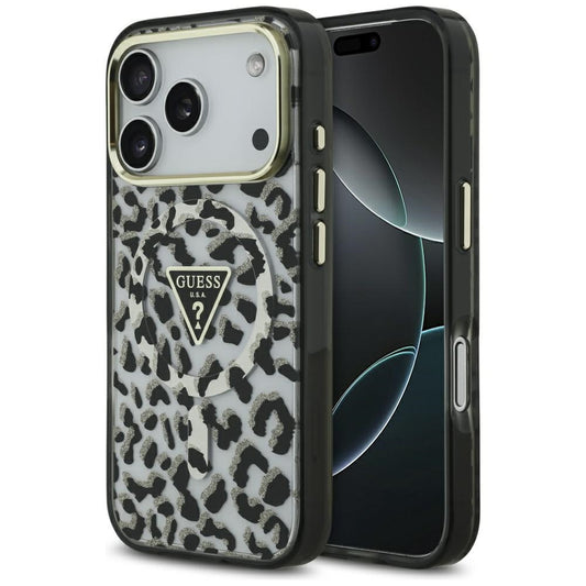 Futrola MagSafe za Apple iPhone 17 Pro, Guess, Leopard Glitter, Crna