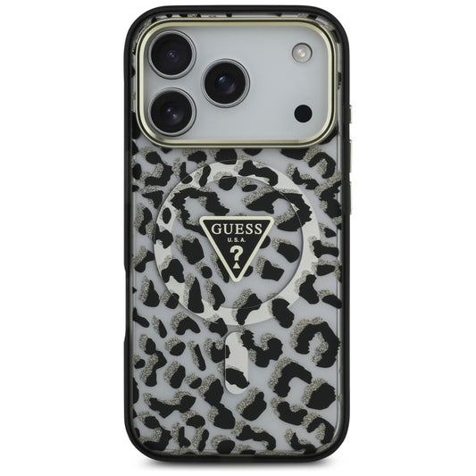 Futrola MagSafe za Apple iPhone 17 Pro, Guess, Leopard Glitter, Crna