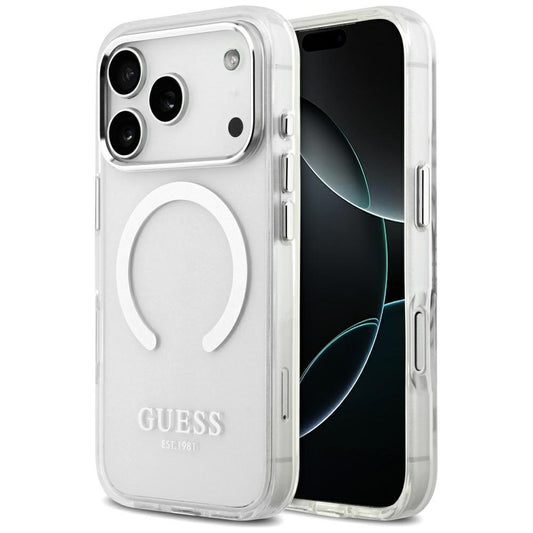 Futrola MagSafe za Apple iPhone 17 Pro, Guess, Metal Outline, Srebrna
